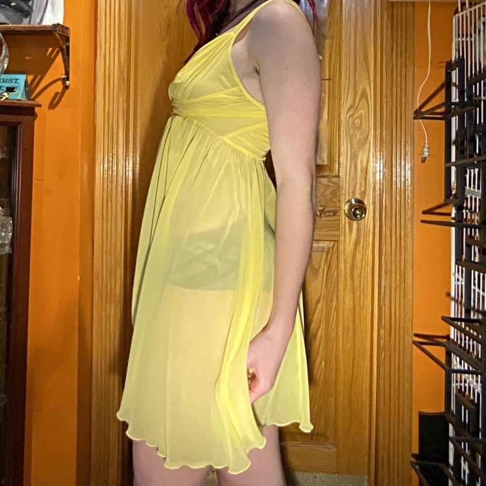 Yellow sheer vintage victorias secret babydoll a line dress - Picture 2 of 4